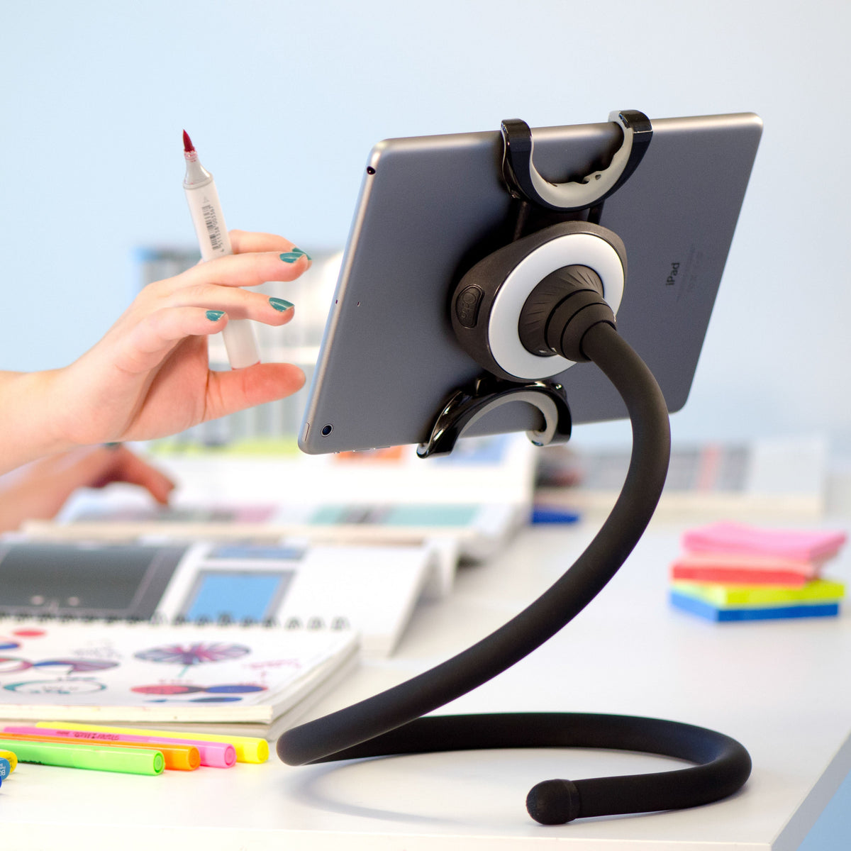 Spider Monkey hands-free tablet stand on a desk