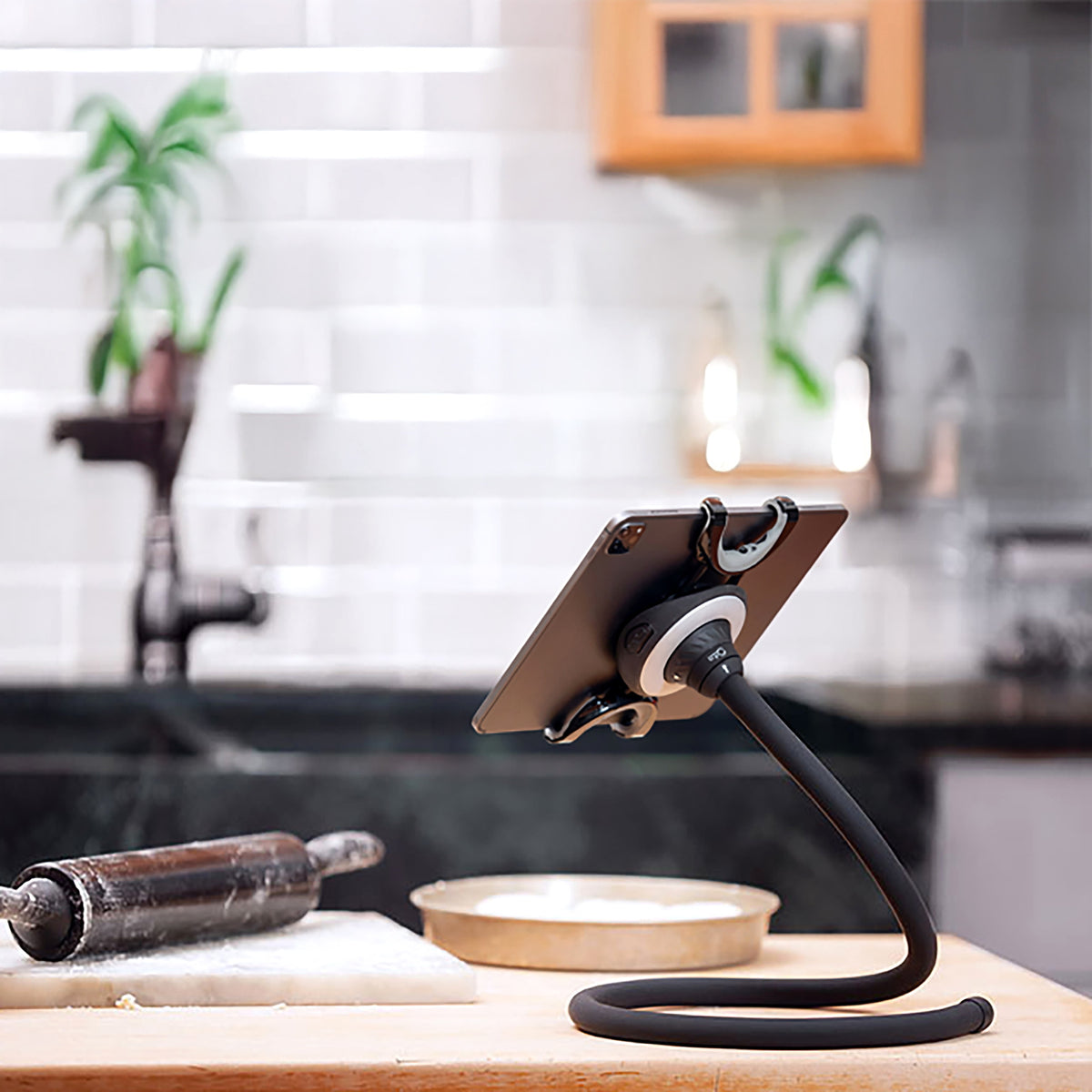 Spider Monkey flexible tablet stand in kitchen lifestyle setup